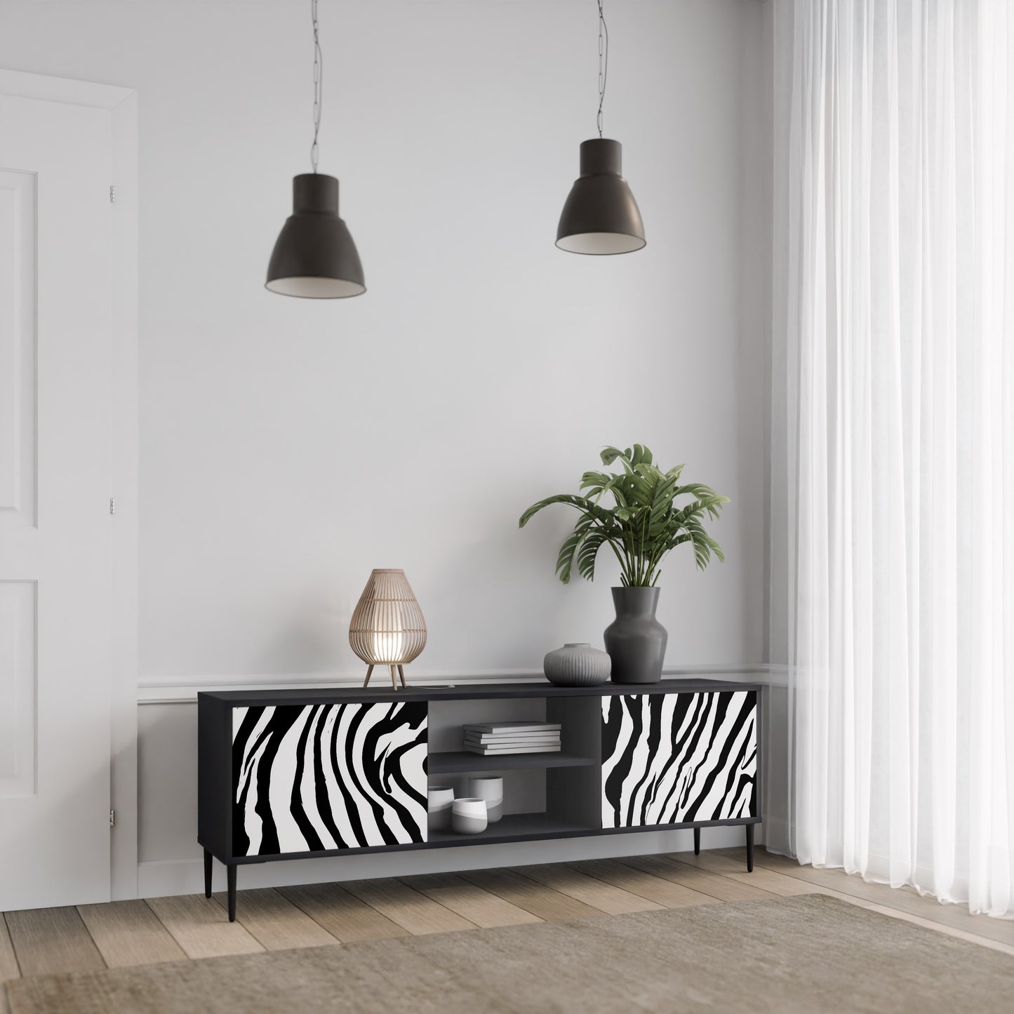SPLENDID ZEBRA 2-dörrars TV-bänk i svart finish