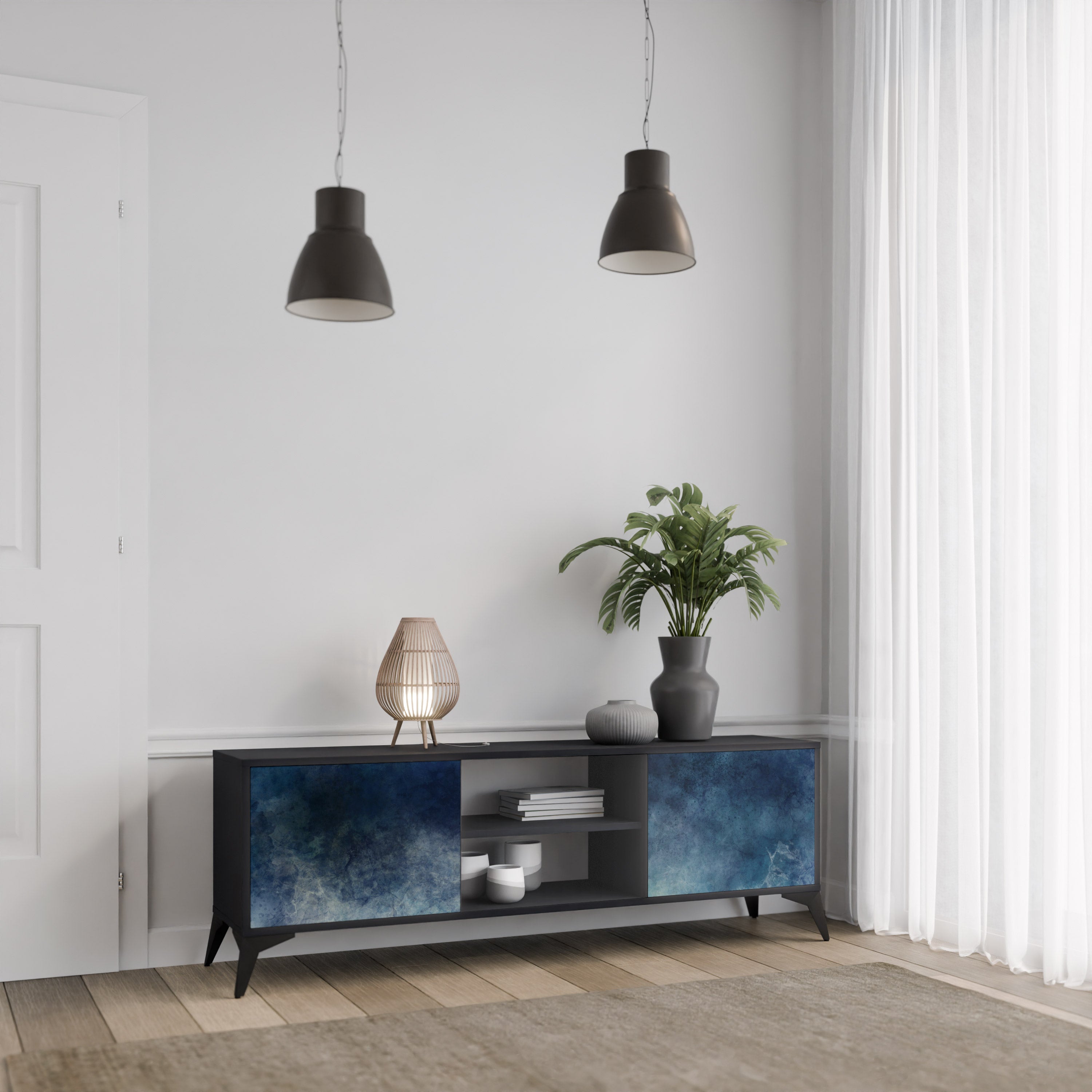 CELESTIAL FALL 2-dörrars TV-bänk i svart finish