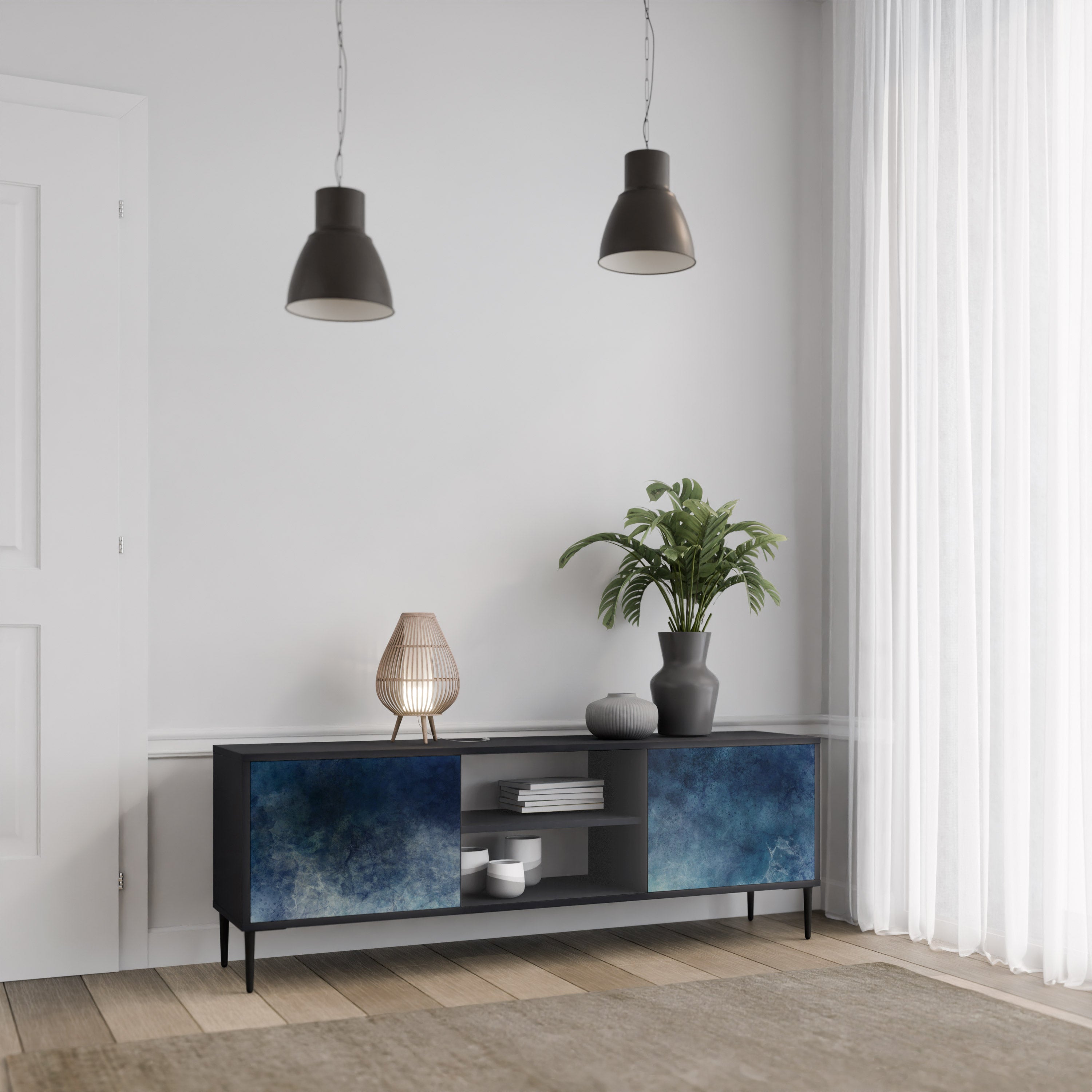 CELESTIAL FALL 2-dörrars TV-bänk i svart finish