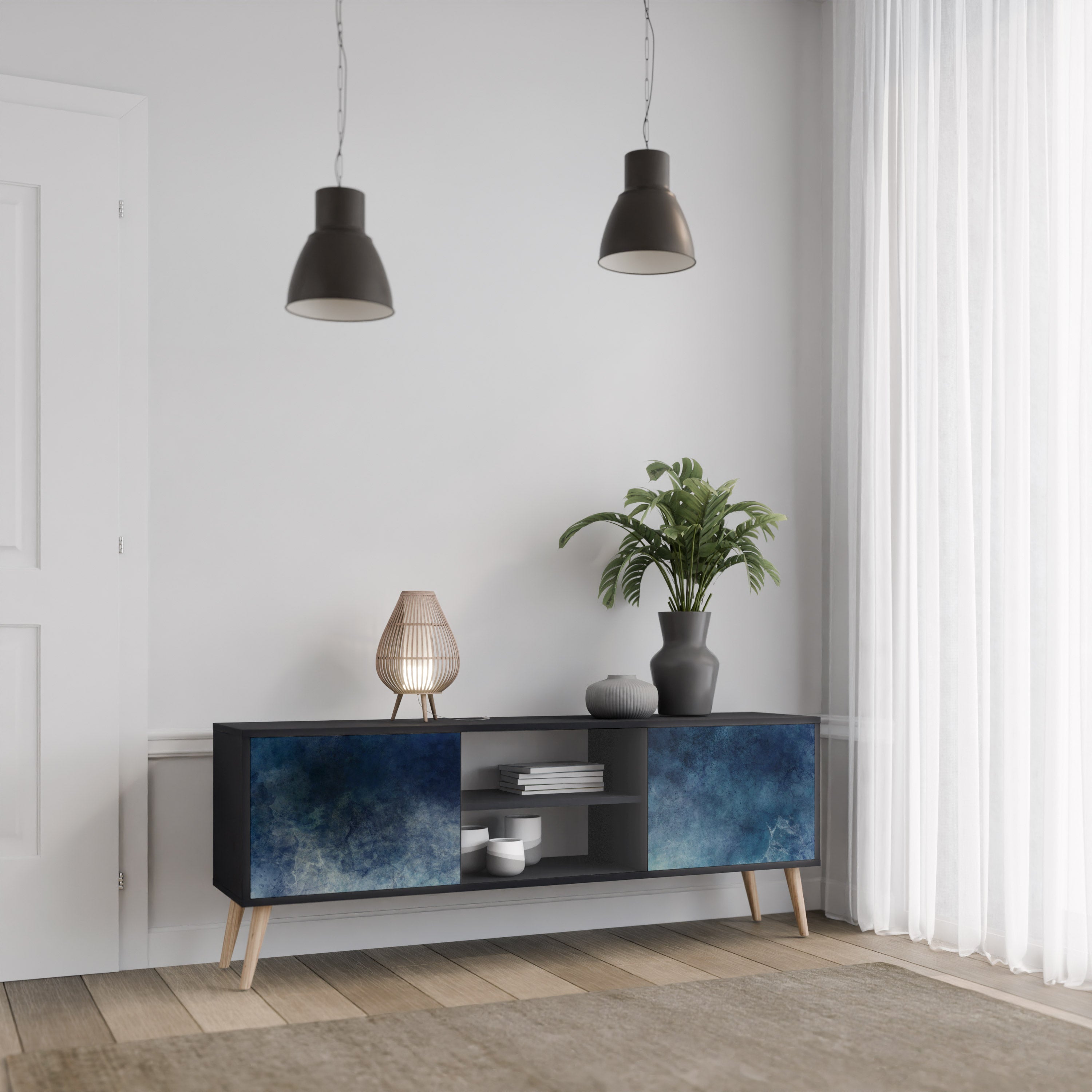 CELESTIAL FALL 2-dörrars TV-bänk i svart finish