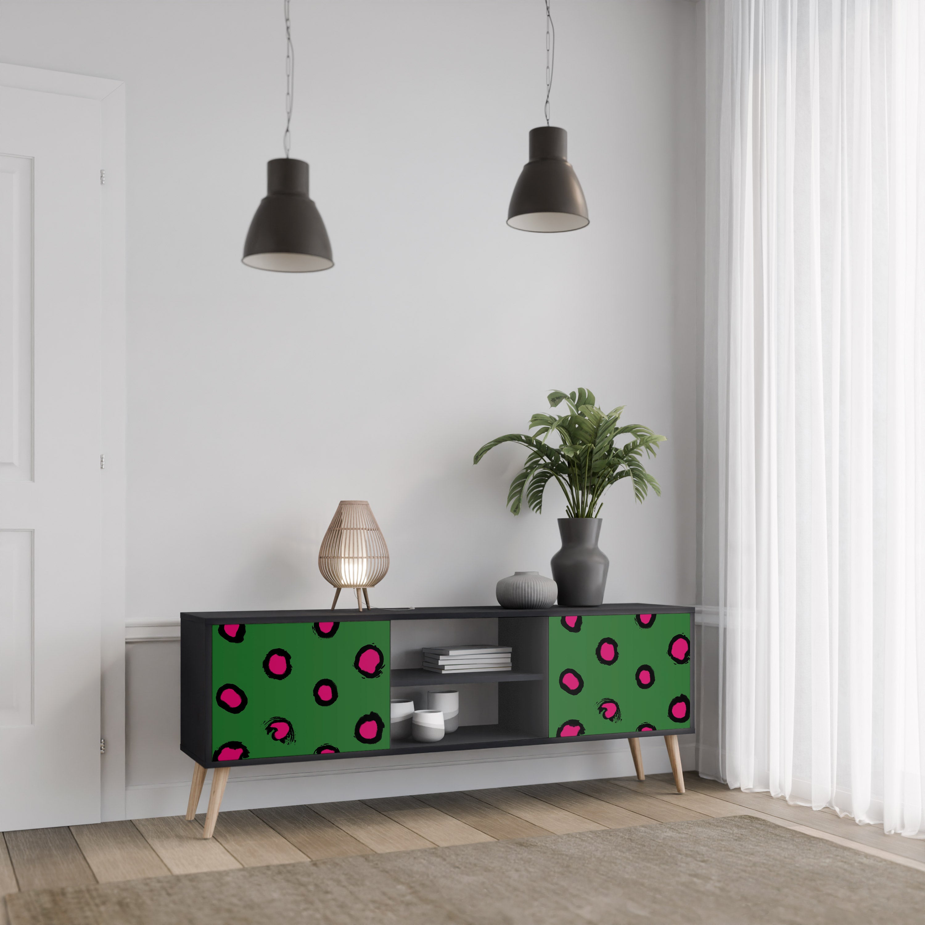 FUNKY SPOTS 2-dörrars TV-bänk i svart finish
