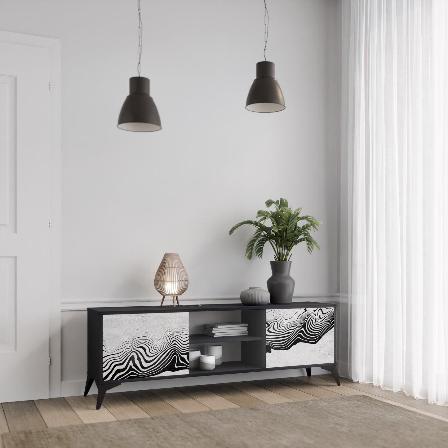 MONOKROM MIRAGE 2-dörrars TV-bänk i svart finish
