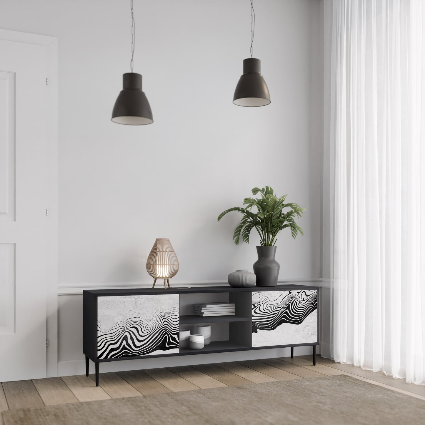 MONOKROM MIRAGE 2-dörrars TV-bänk i svart finish