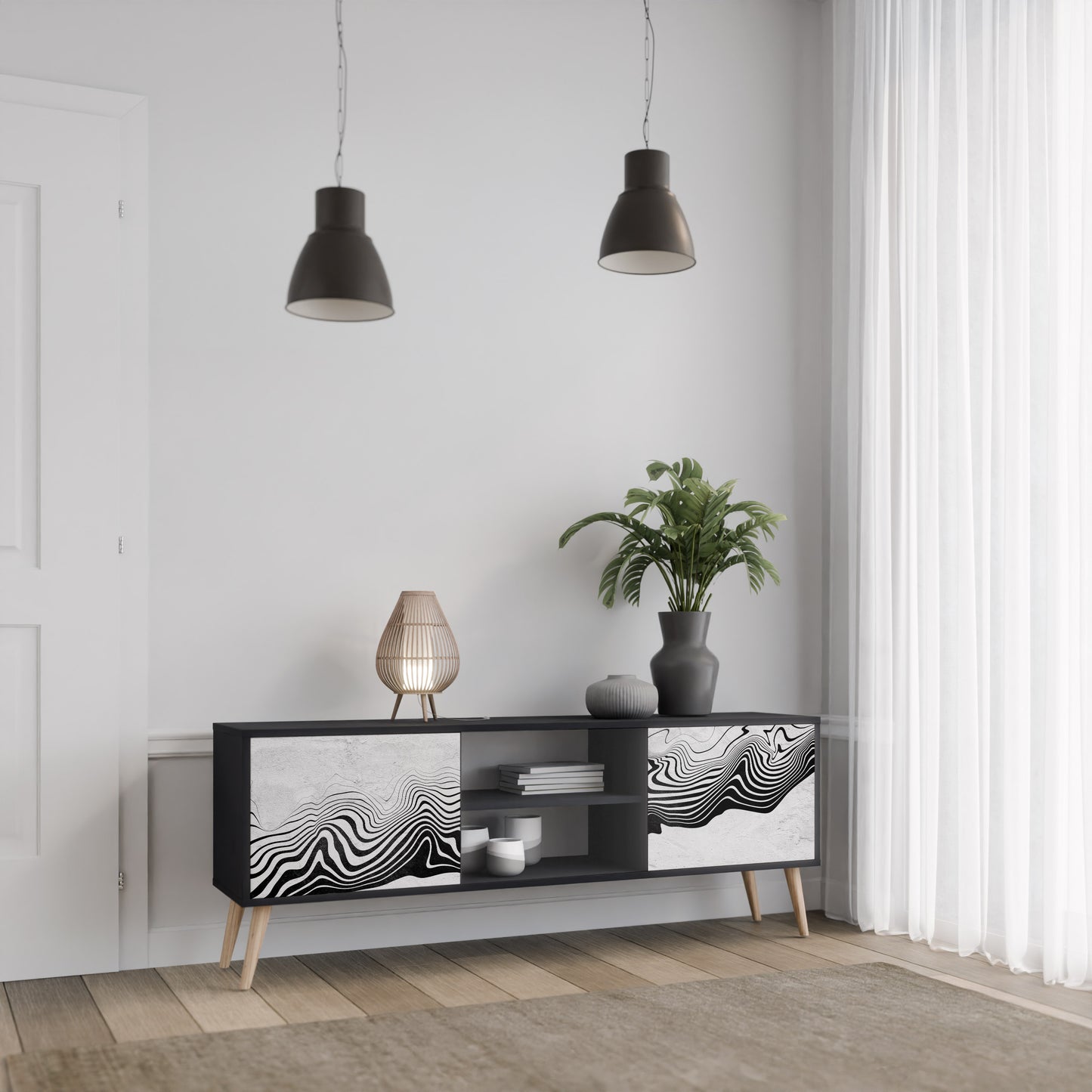 MONOKROM MIRAGE 2-dörrars TV-bänk i svart finish