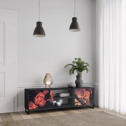 NEVERENDING BLOOM 2-dörrars TV-bänk i svart finish