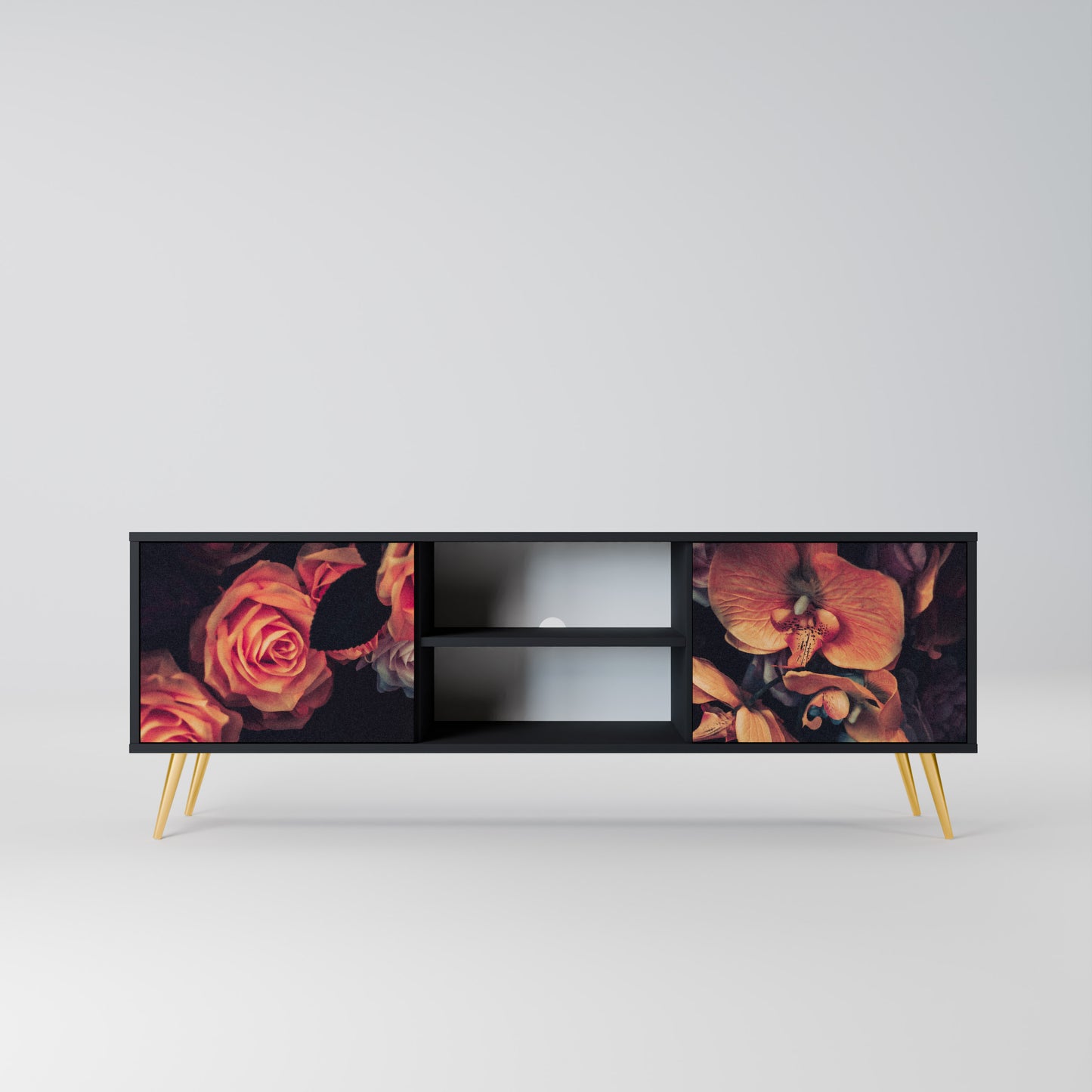 NEVERENDING BLOOM 2-dörrars TV-bänk i svart finish
