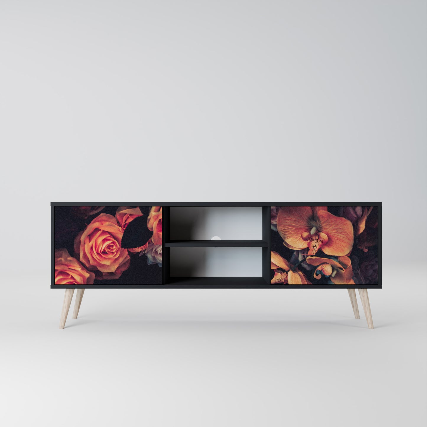 NEVERENDING BLOOM 2-dörrars TV-bänk i svart finish