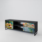 BLOOMING WATERS 2-Door TV Stand in Black Finish