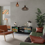 BLOOMING WATERS 2-Door TV Stand in Black Finish