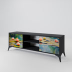 BLOOMING WATERS 2-Door TV Stand in Black Finish