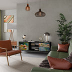 BLOOMING WATERS 2-Door TV Stand in Black Finish