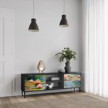 BLOOMING WATERS 2-dörrars TV-bänk i svart finish