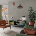 BLOOMING WATERS 2-Door TV Stand in Black Finish