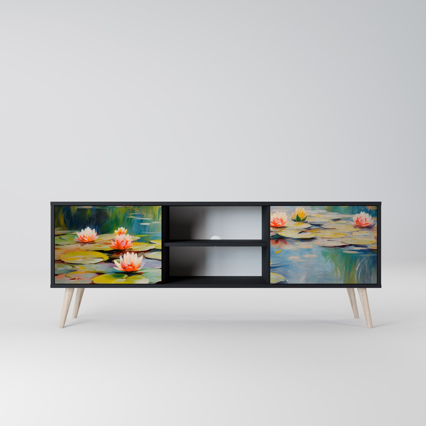 BLOOMING WATERS 2-dörrars TV-bänk i svart finish