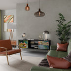 BLOOMING WATERS 2-Door TV Stand in Black Finish