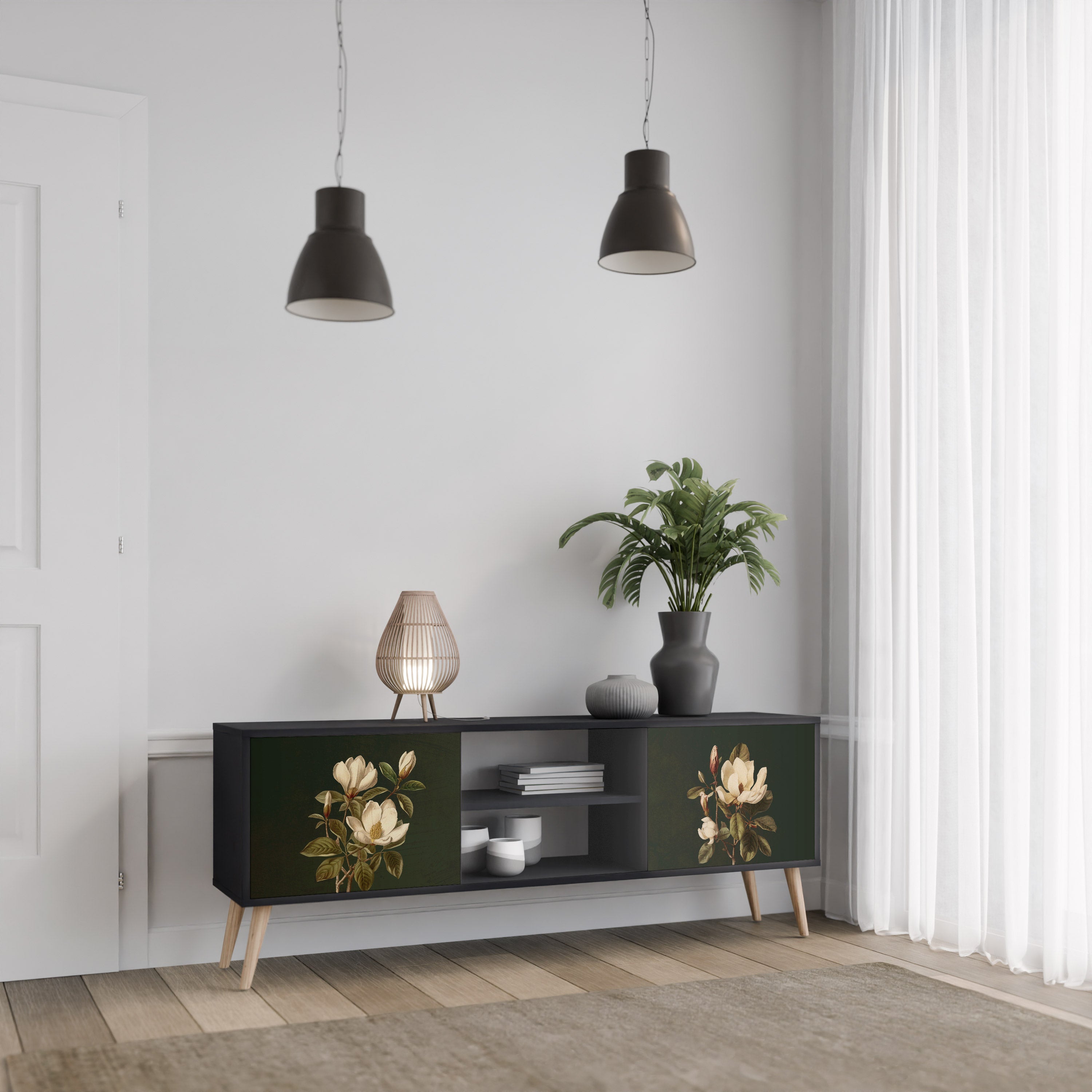 FLORAL NOIR 2-dörrars TV-bänk i svart finish