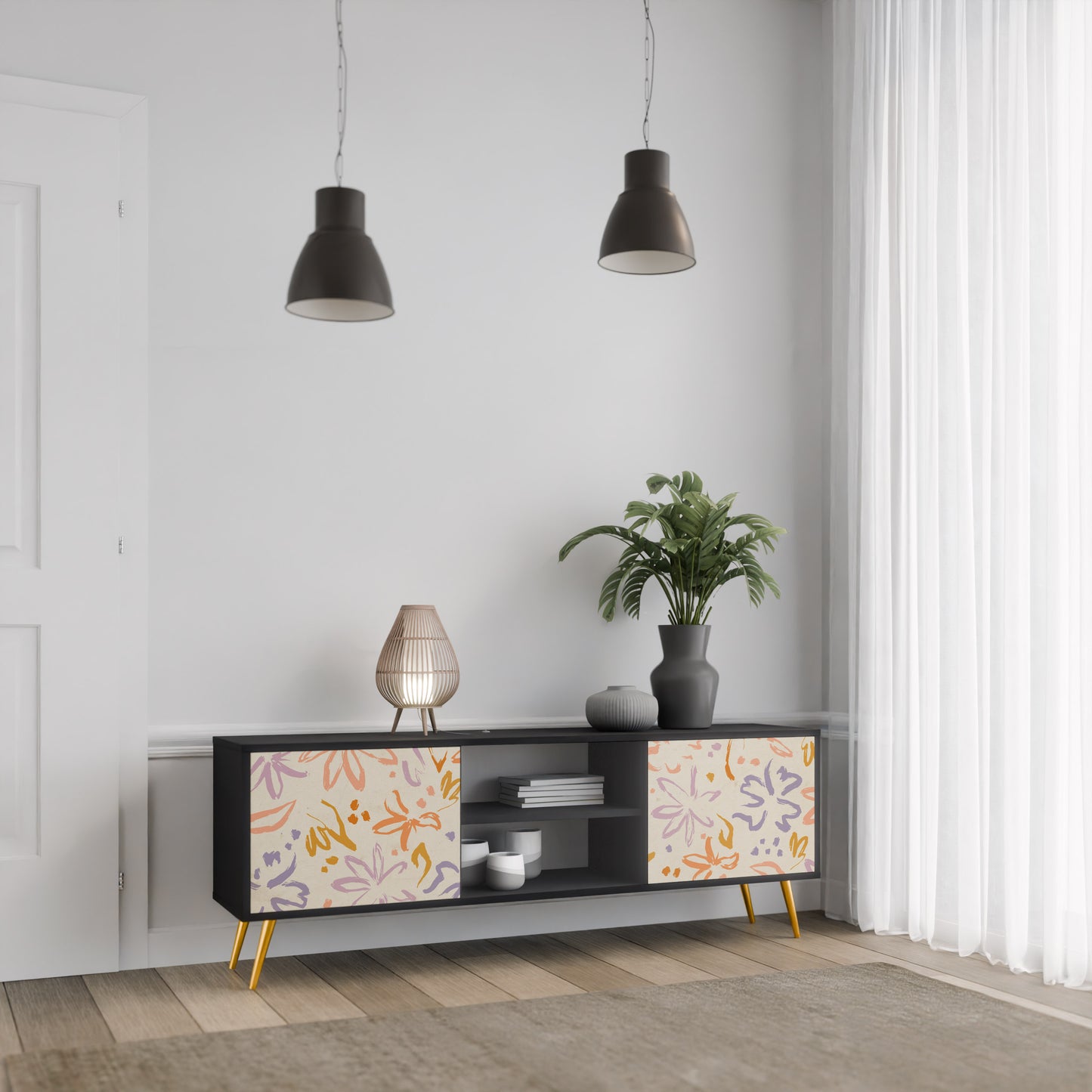 SPRING WHIMSY 2-dörrars TV-bänk i svart finish