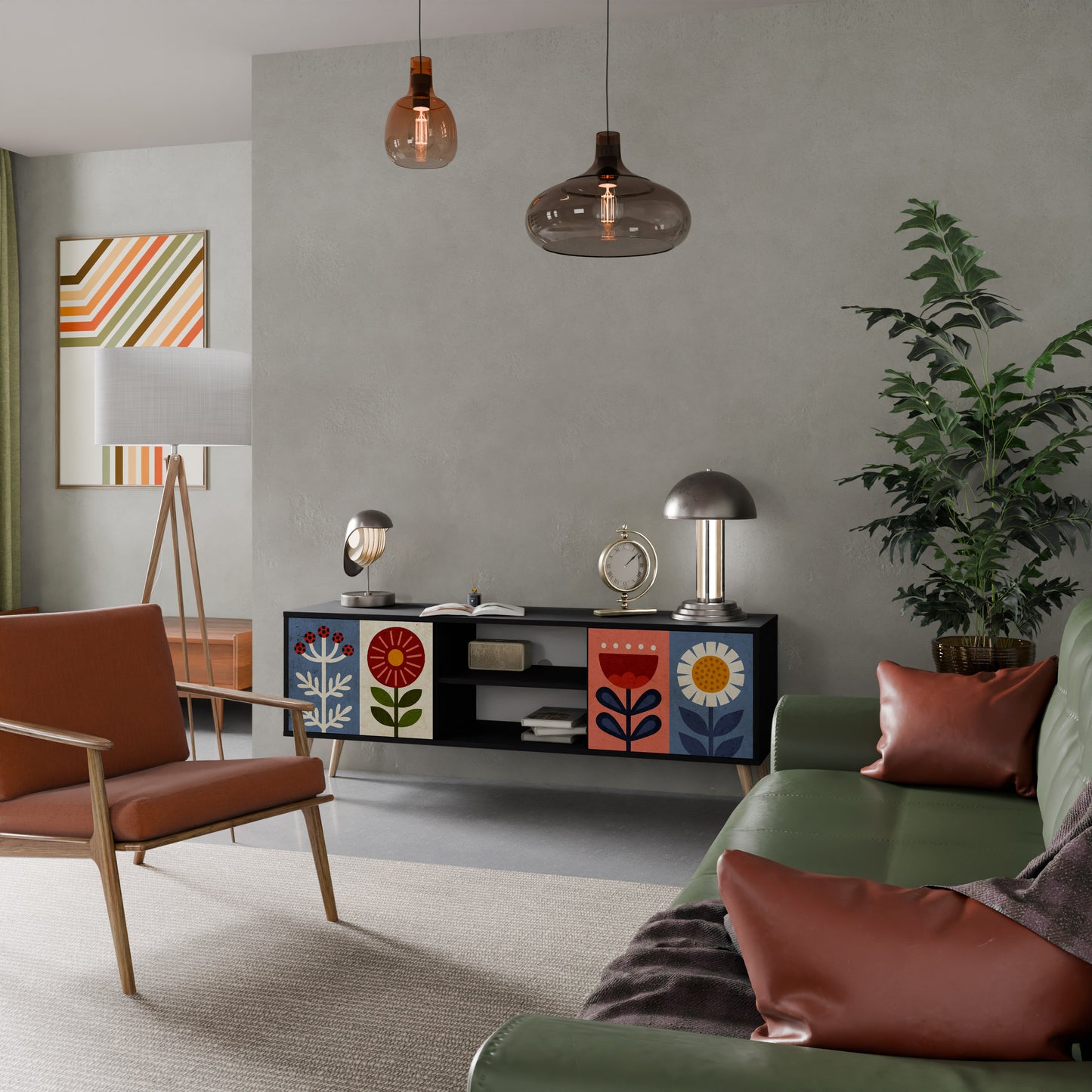 SCANDIC FLOWERET 2-dörrars TV-bänk i svart finish