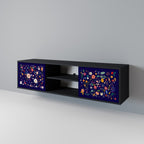 FLORAL COMBINATION 2-Door TV Stand in Black Finish