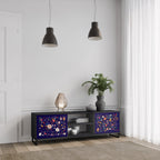 FLORAL COMBINATION 2-Door TV Stand in Black Finish
