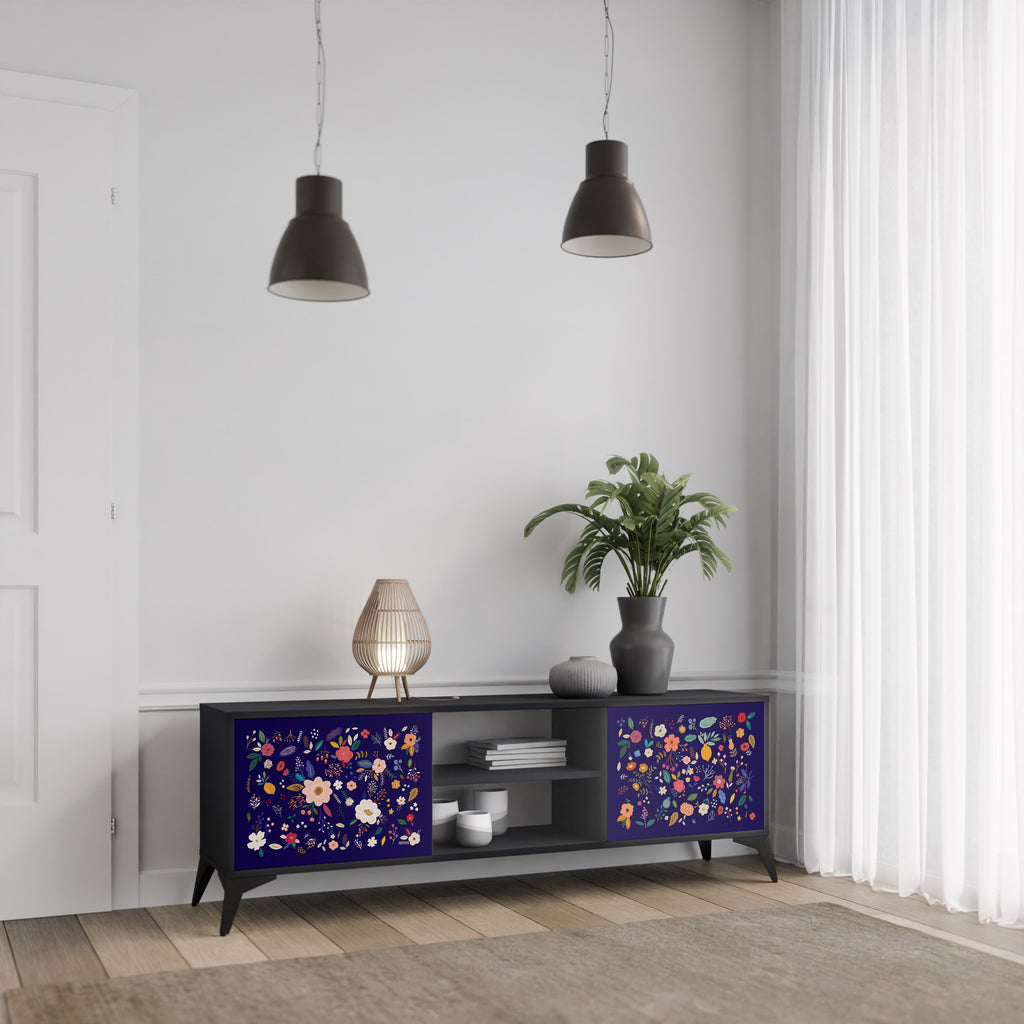 BLOMMA KOMBINATION 2-dörrars TV-bänk i svart finish