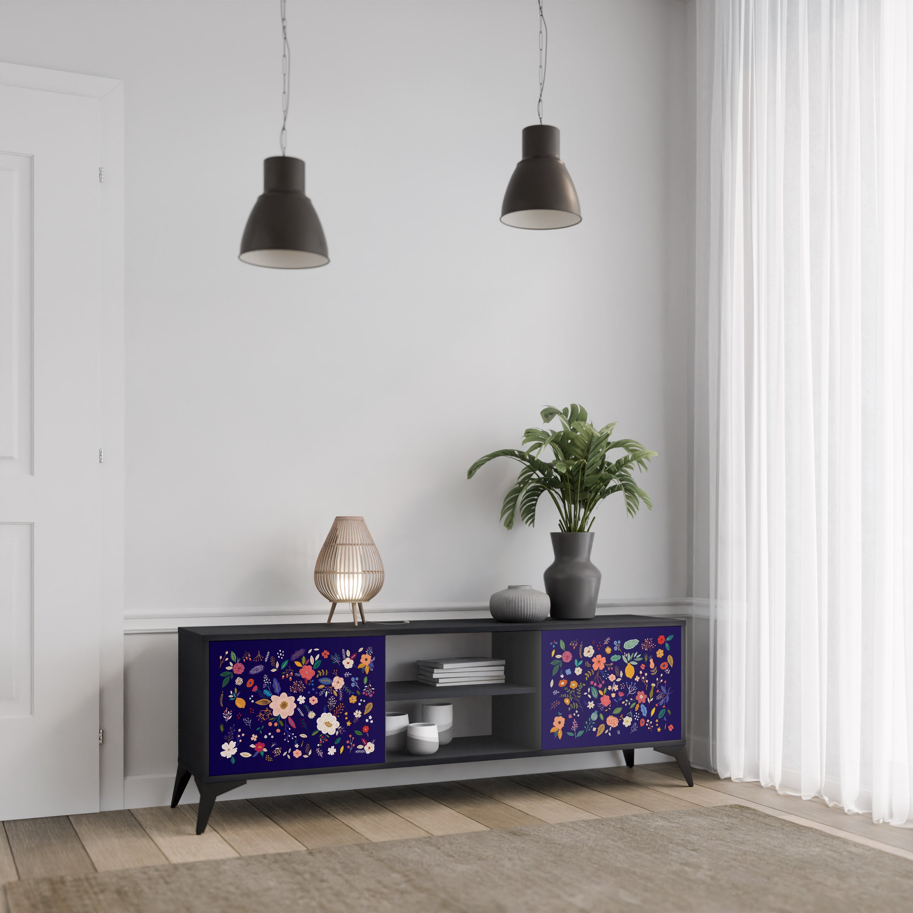 BLOMMA KOMBINATION 2-dörrars TV-bänk i svart finish