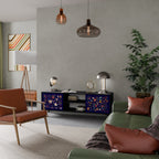 FLORAL COMBINATION 2-Door TV Stand in Black Finish