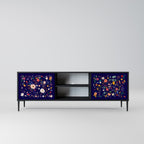 FLORAL COMBINATION 2-Door TV Stand in Black Finish