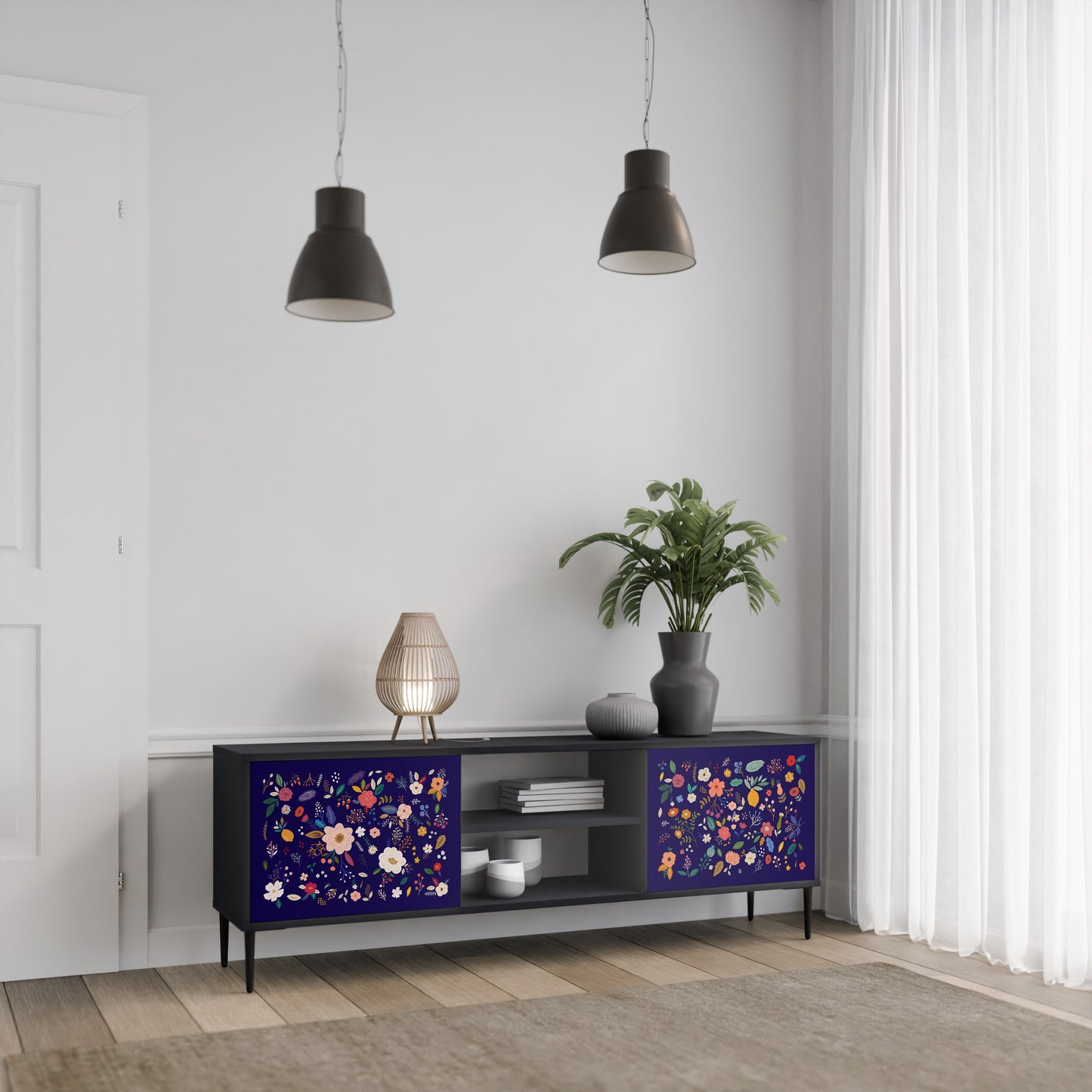 BLOMMA KOMBINATION 2-dörrars TV-bänk i svart finish