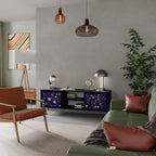 FLORAL COMBINATION 2-Door TV Stand in Black Finish