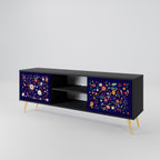 FLORAL COMBINATION 2-Door TV Stand in Black Finish