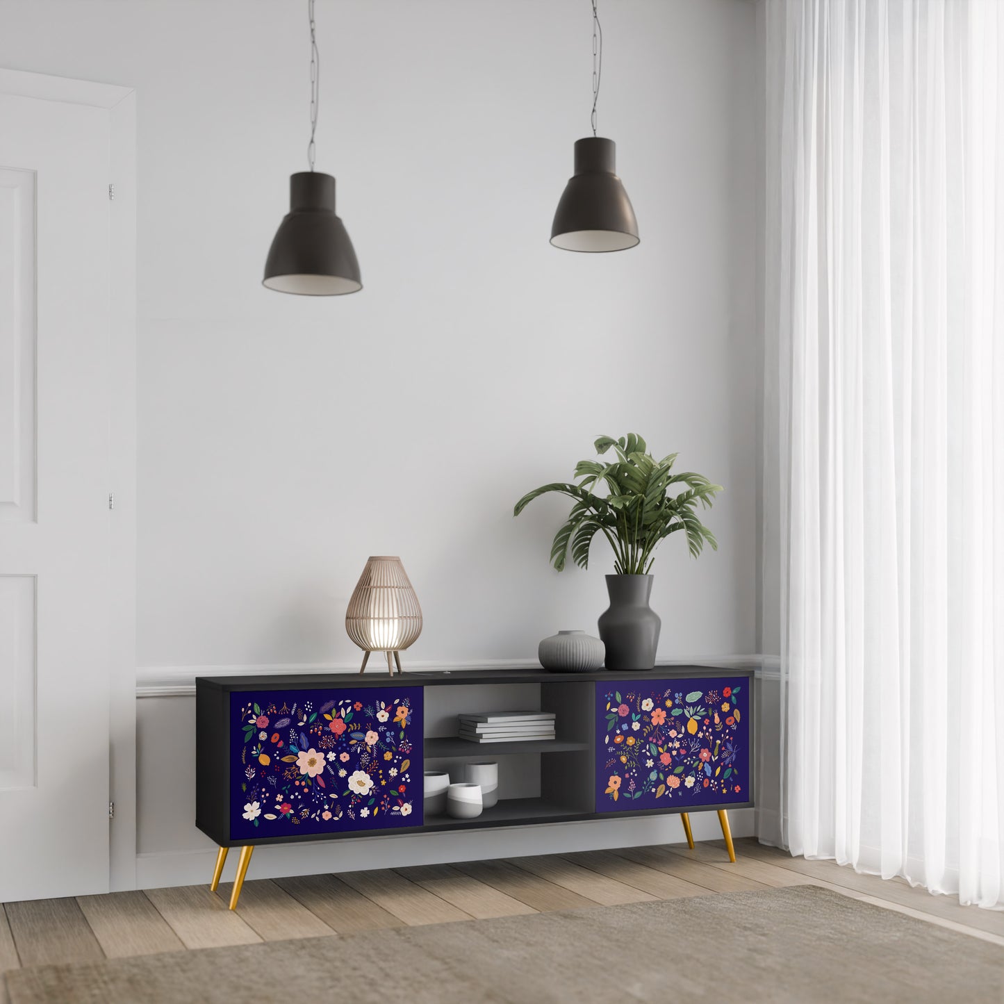 BLOMMA KOMBINATION 2-dörrars TV-bänk i svart finish