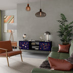 FLORAL COMBINATION 2-Door TV Stand in Black Finish