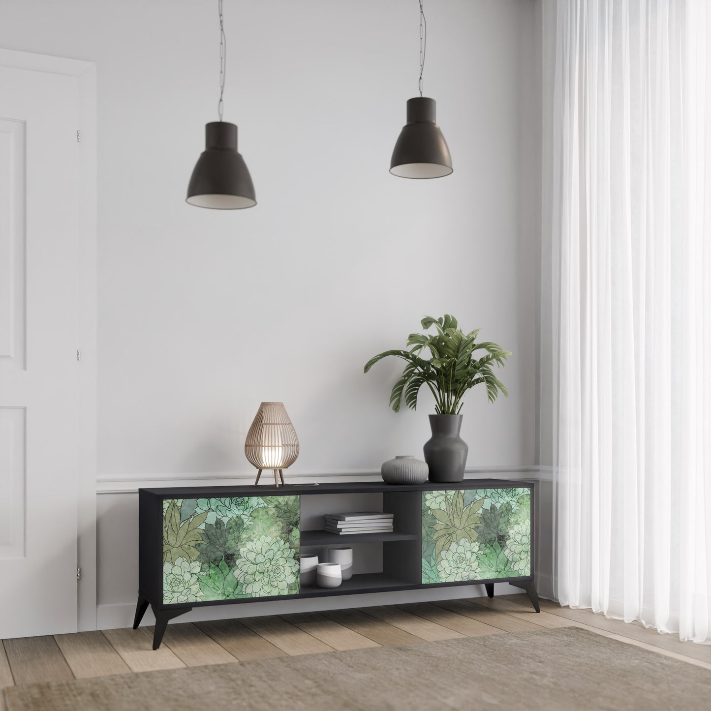 SUCCULENT CLUSTER 2-dörrars TV-bänk i svart finish