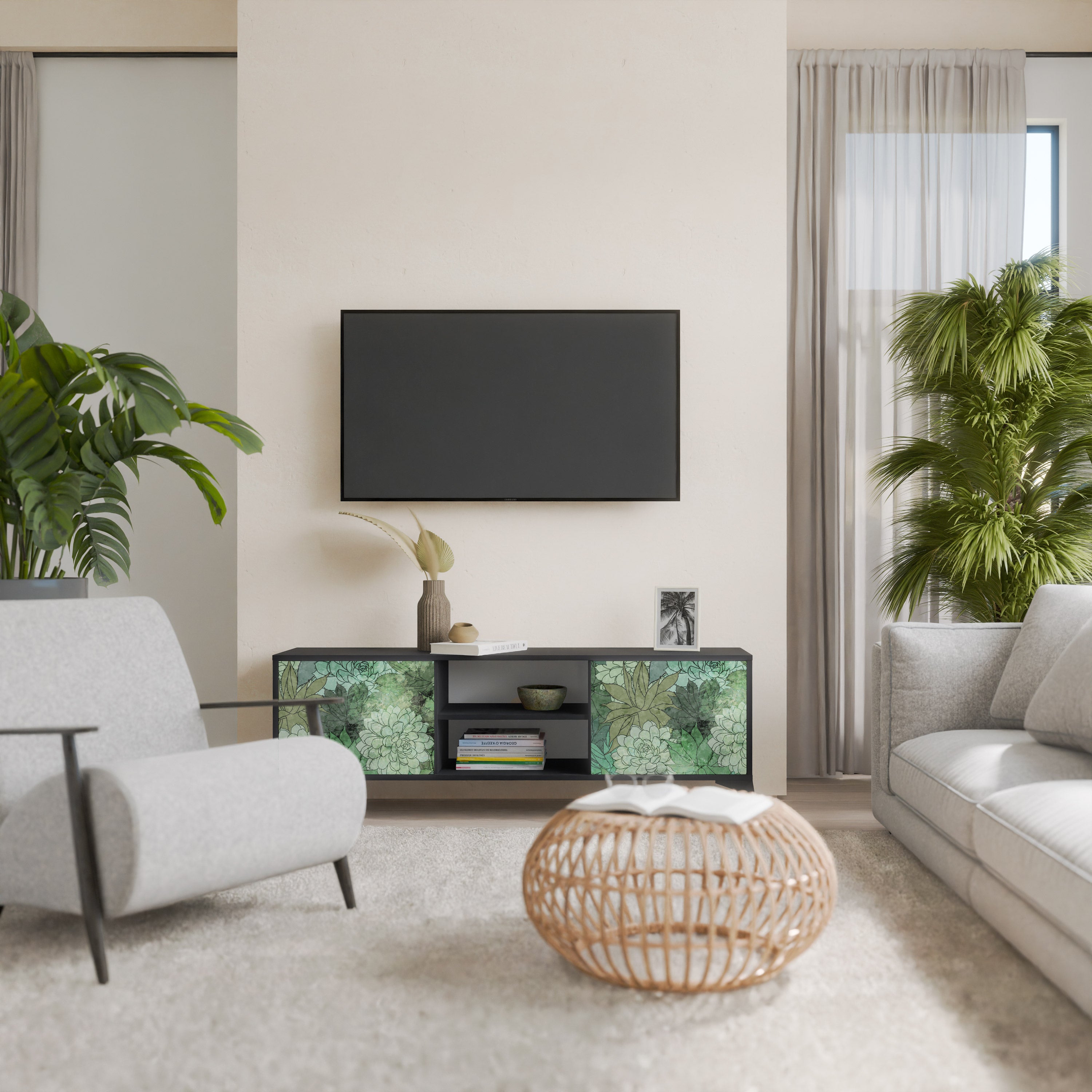 SUCCULENT CLUSTER 2-dörrars TV-bänk i svart finish