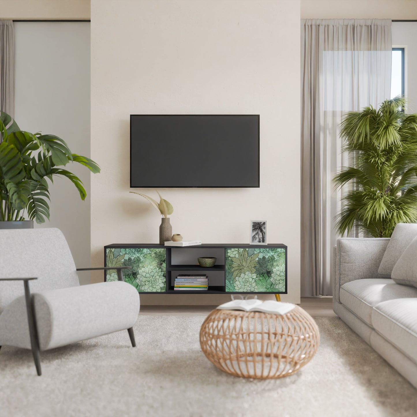 SUCCULENT CLUSTER 2-dörrars TV-bänk i svart finish