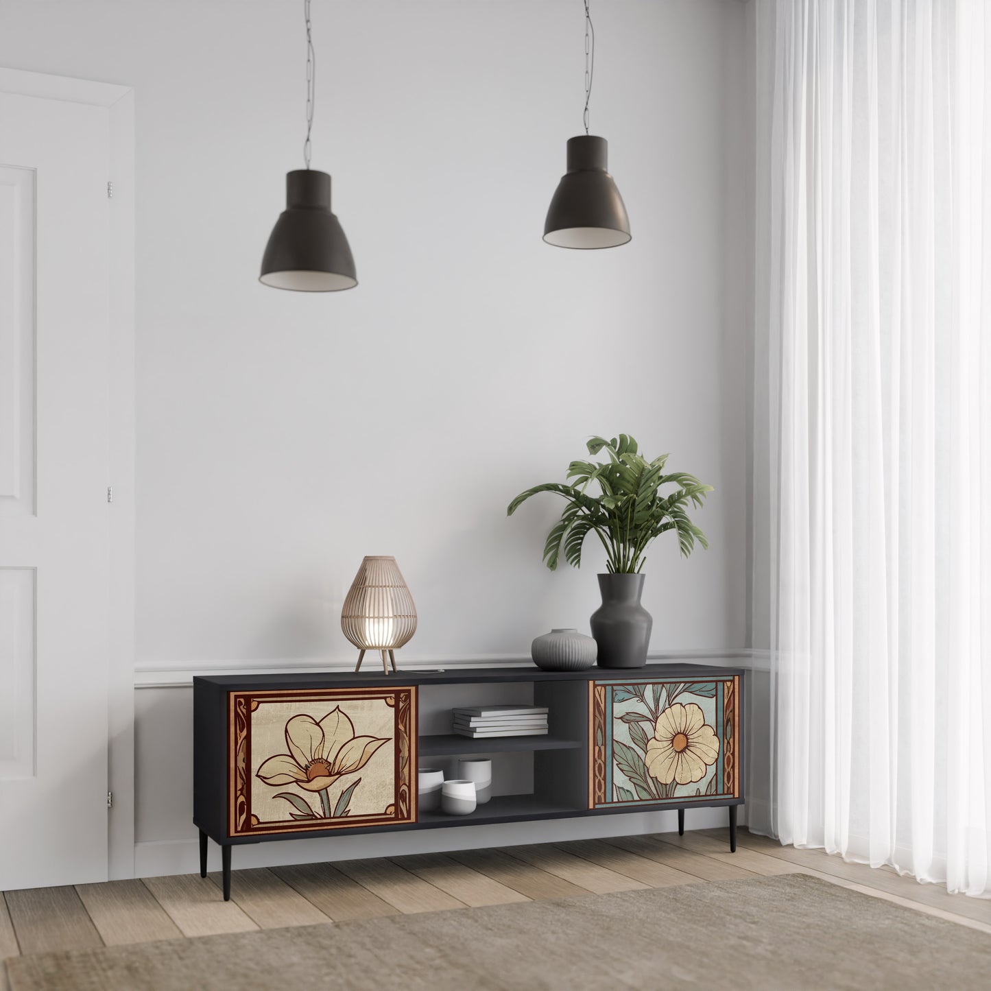 TIDLÖS FLORA 2-dörrars TV-bänk i svart finish