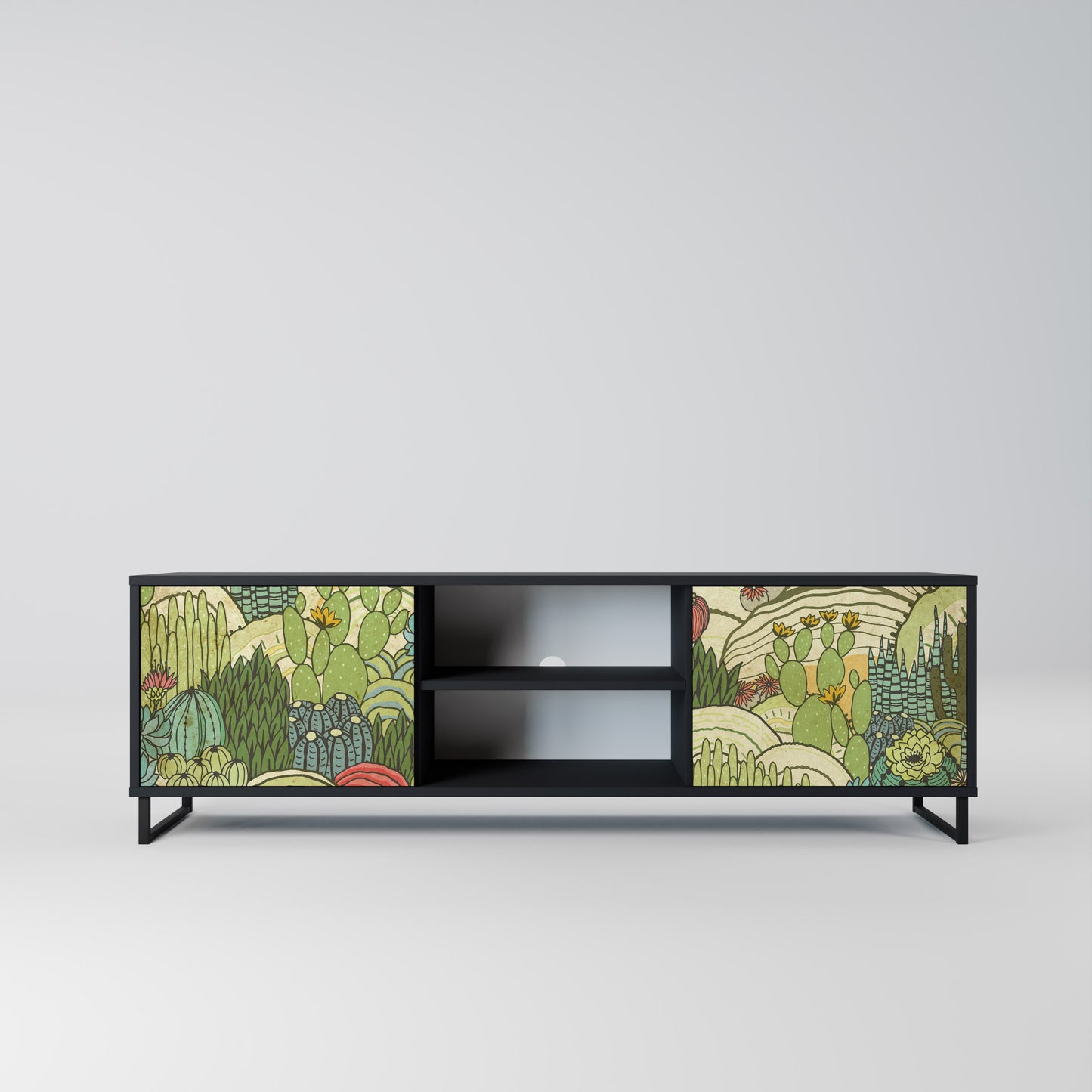 SUCCULENTS KALEIDOSCOPE 2-Door TV Stand in Black Finish