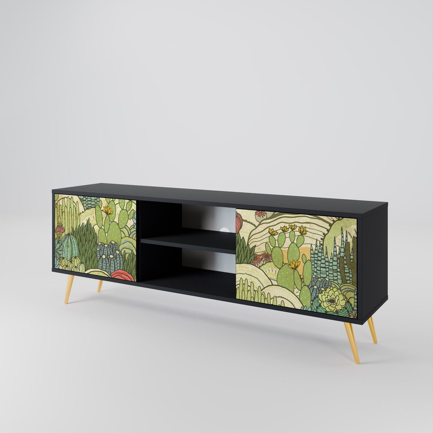 SUCCULENTS KALEIDOSCOPE 2-Door TV Stand in Black Finish
