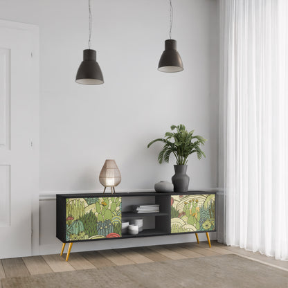 SUCCULENTS KALEIDOSCOPE 2-Door TV Stand in Black Finish