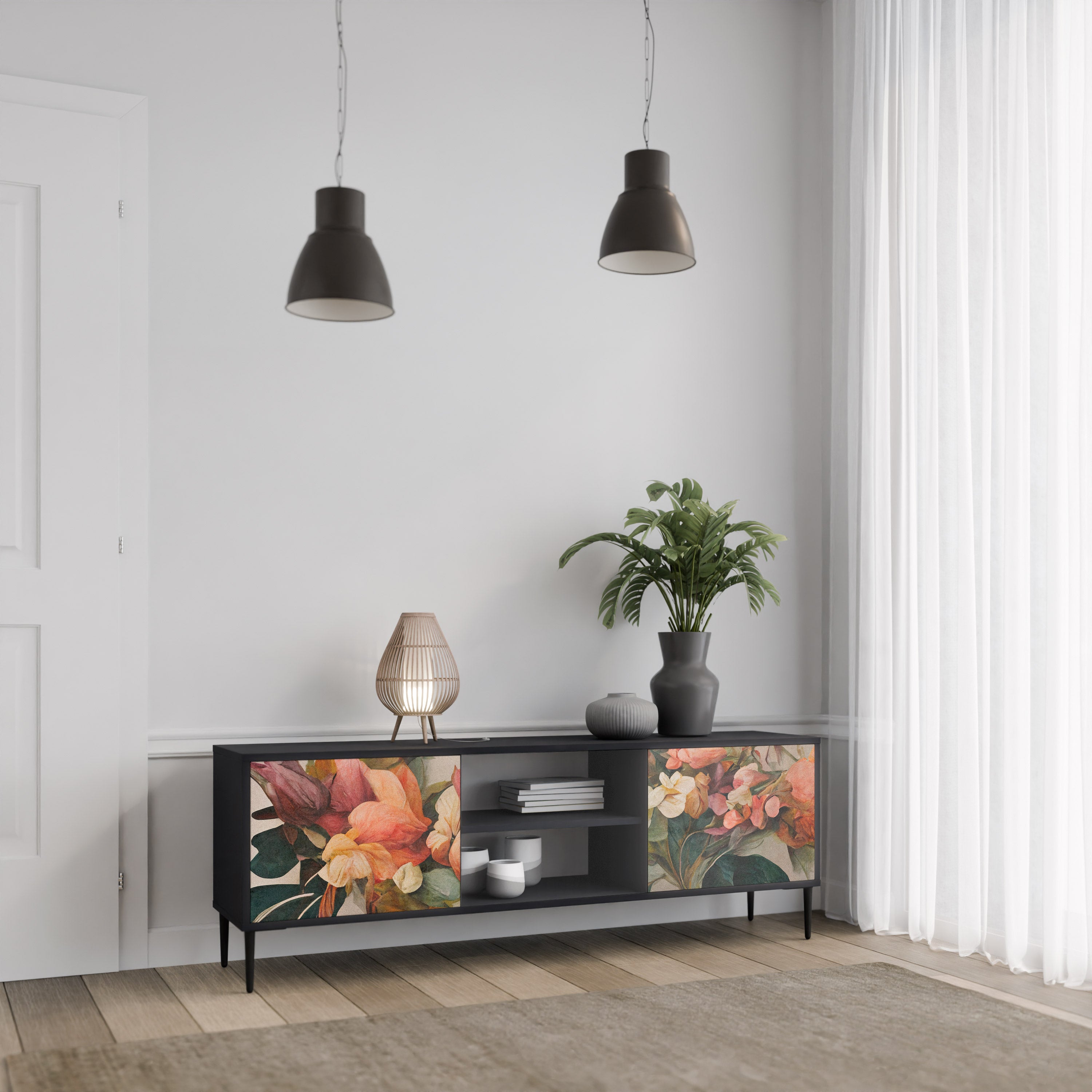 STYLISH BEAUTY 2-dörrars TV-bänk i svart finish