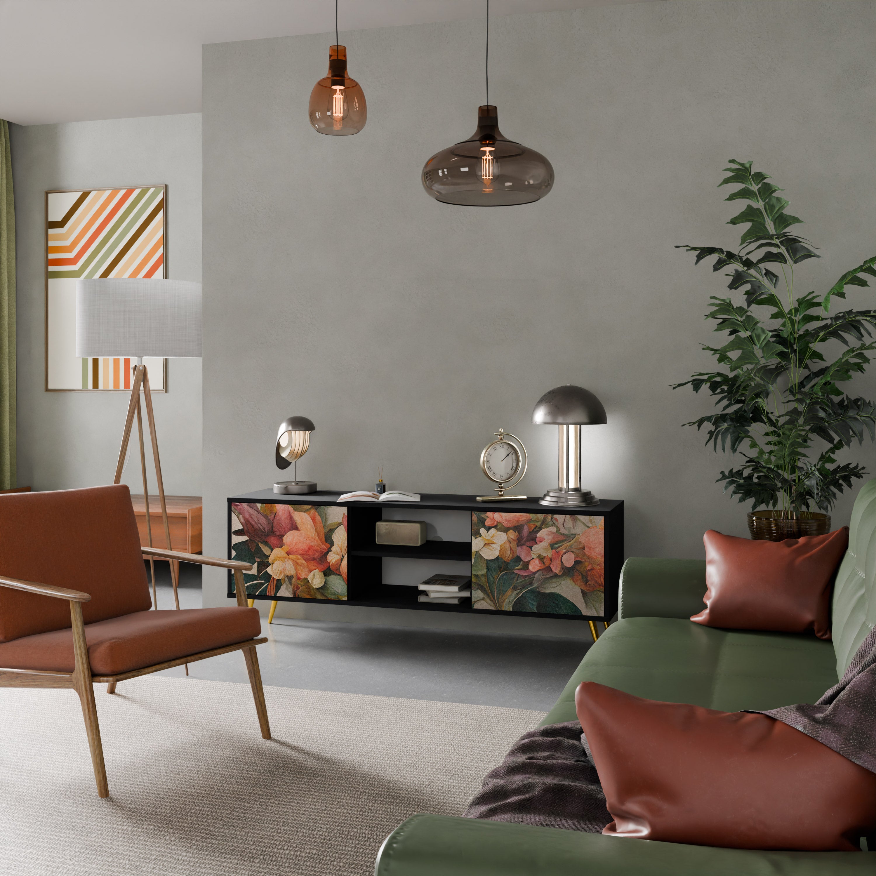 STYLISH BEAUTY 2-dörrars TV-bänk i svart finish