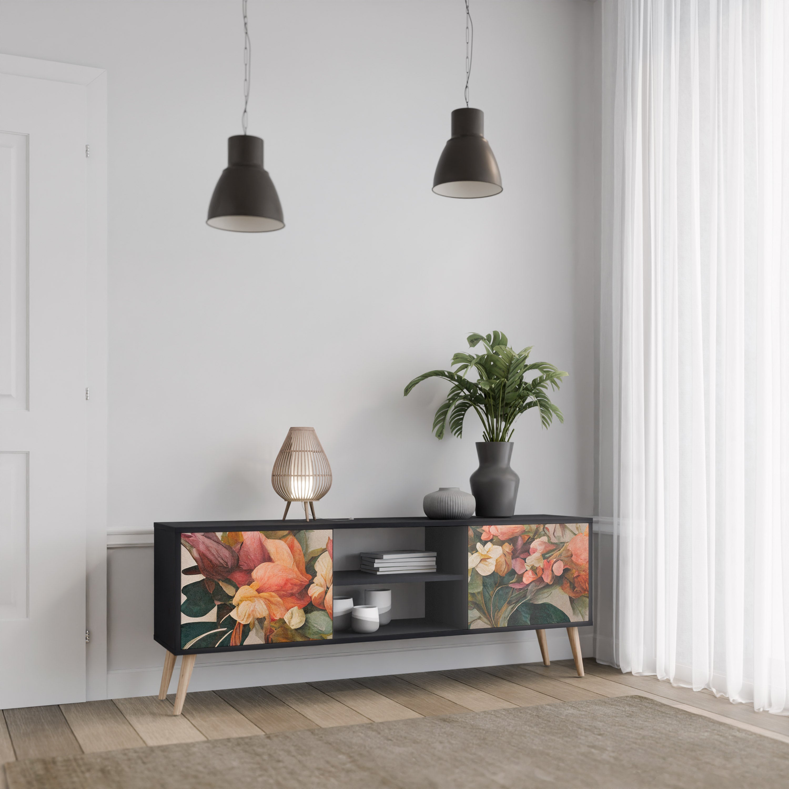 STYLISH BEAUTY 2-dörrars TV-bänk i svart finish