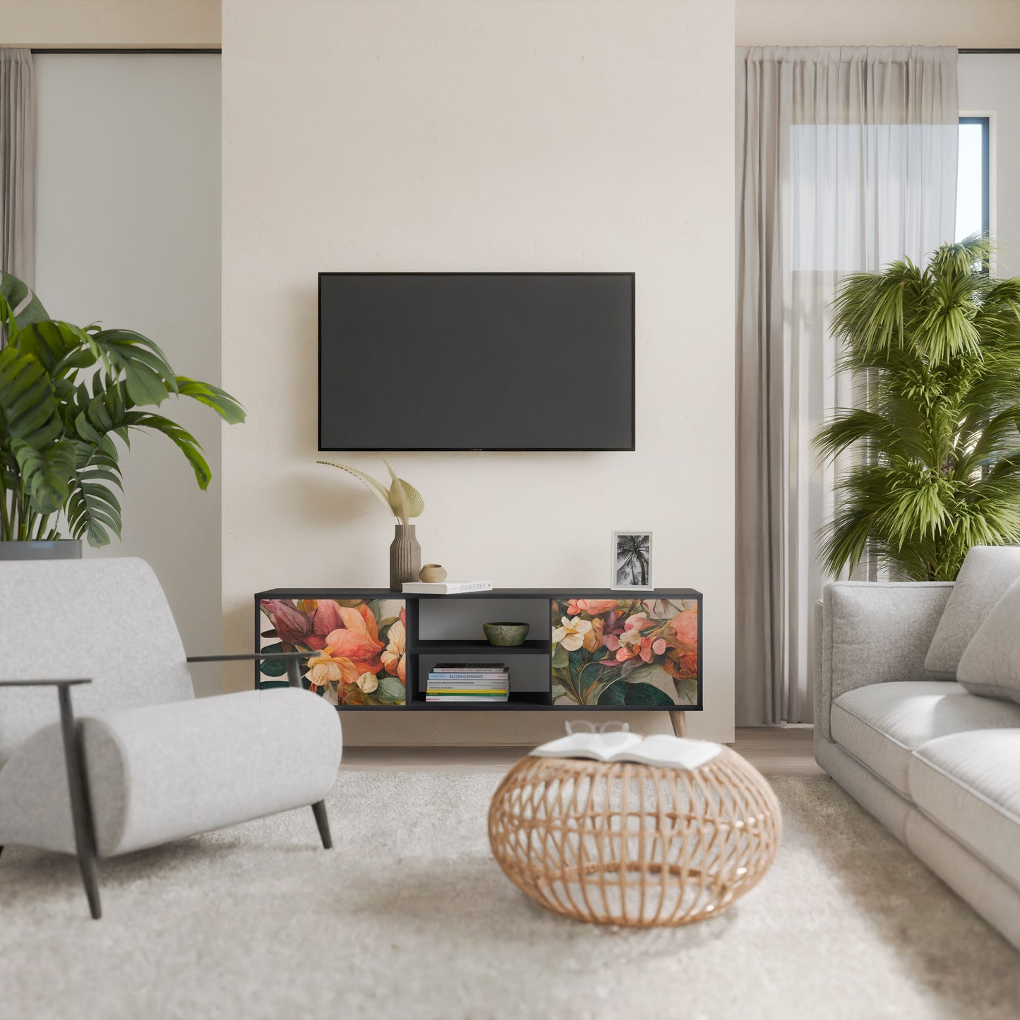 STYLISH BEAUTY 2-Door TV Stand in Black Finish