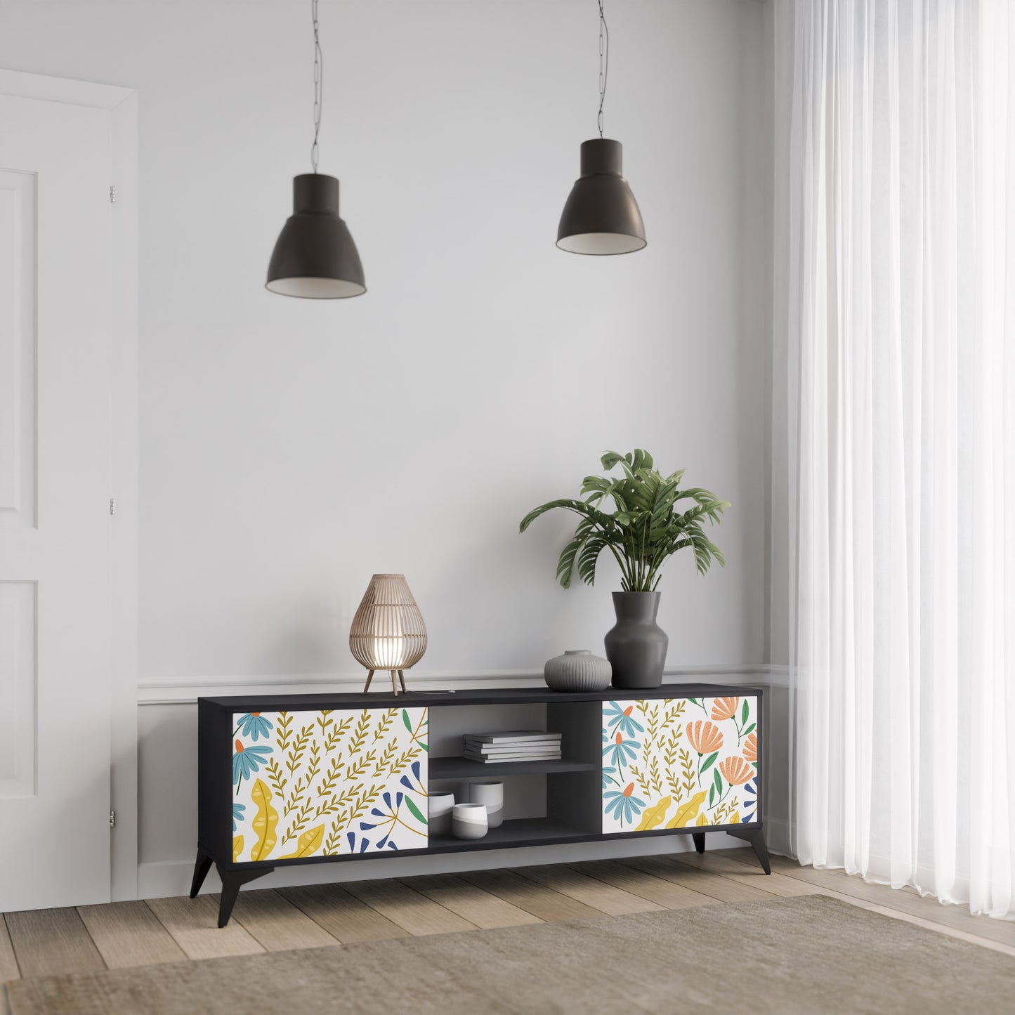 HELLO SPRING 2-dörrars TV-bänk i svart finish