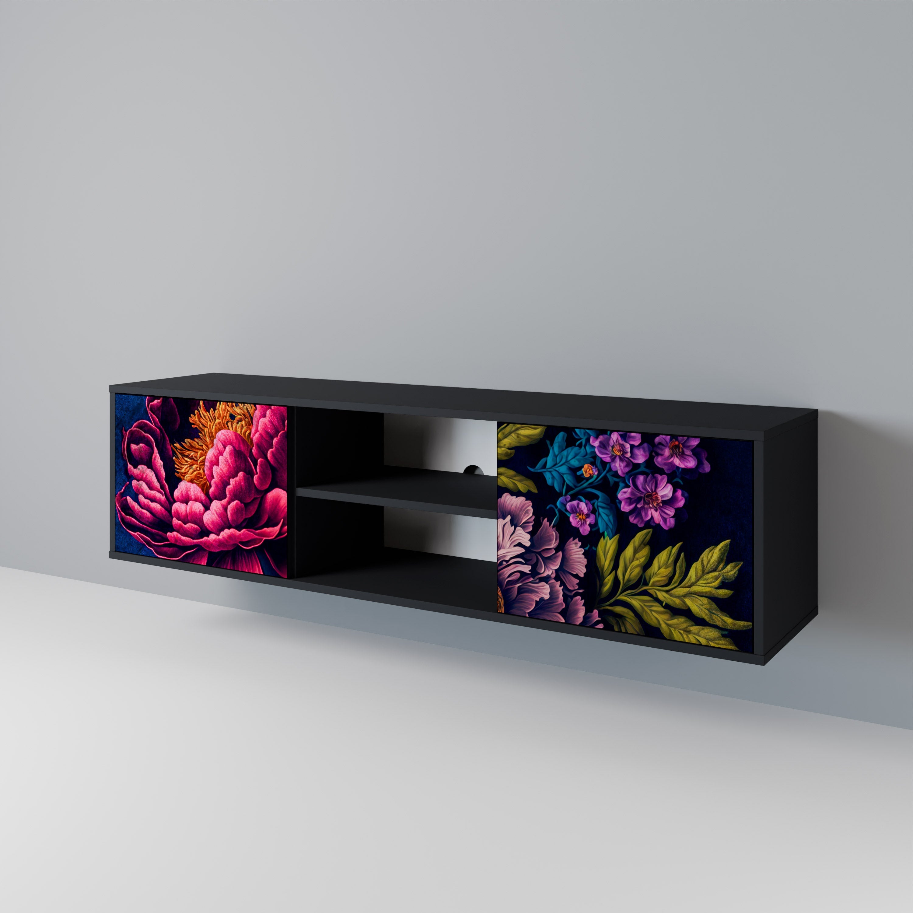 BLOOMING ELEGANCE 2-dörrars TV-bänk i svart finish