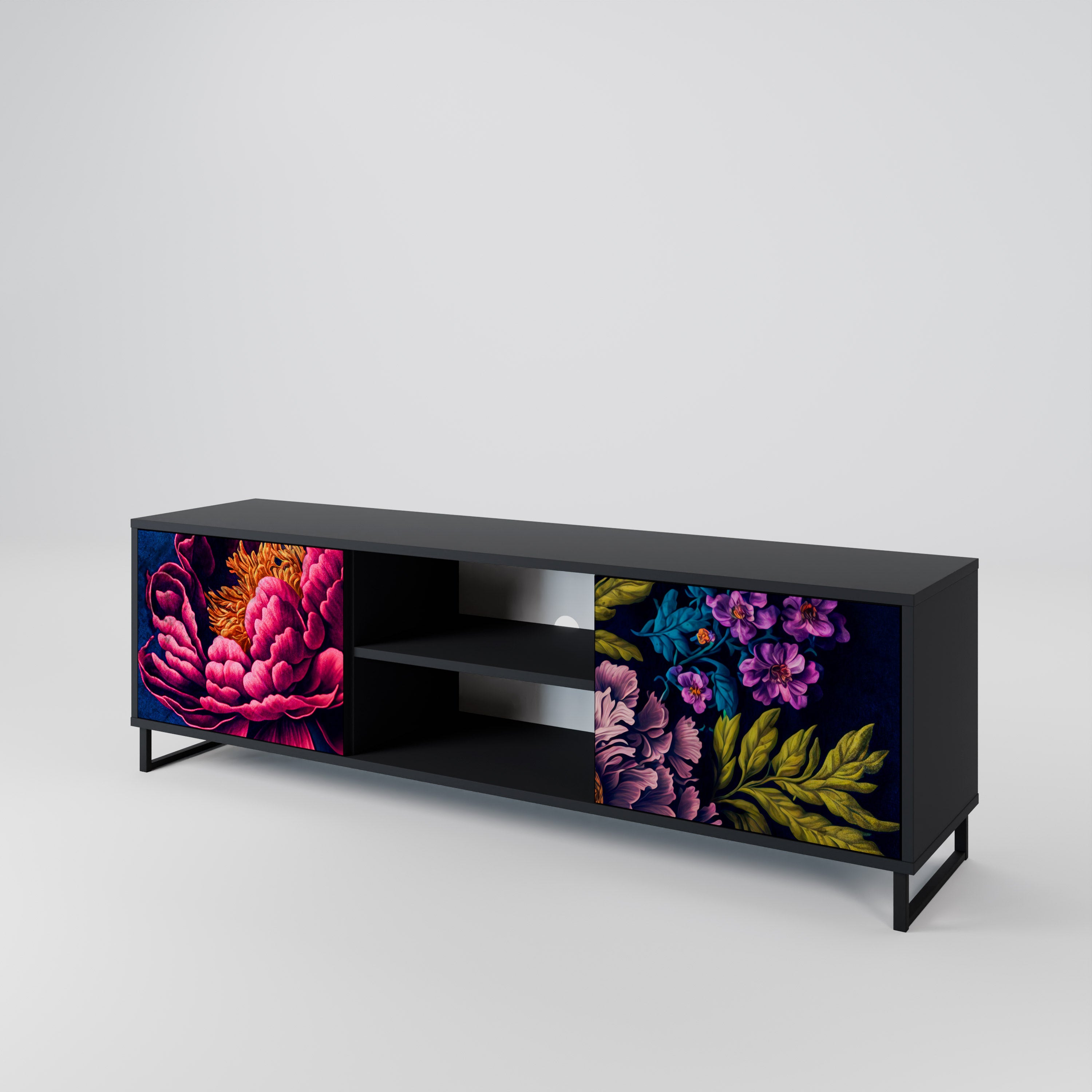 BLOOMING ELEGANCE 2-dörrars TV-bänk i svart finish