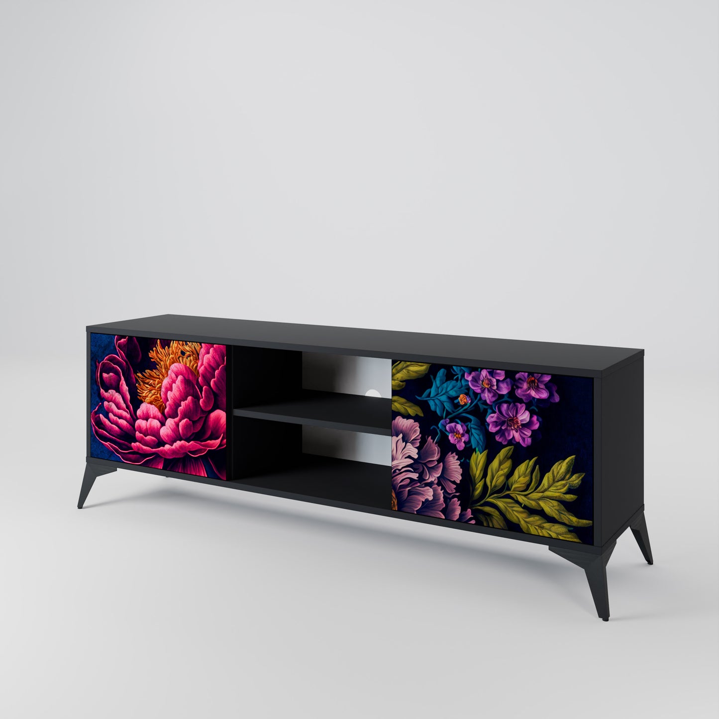BLOOMING ELEGANCE 2-dörrars TV-bänk i svart finish
