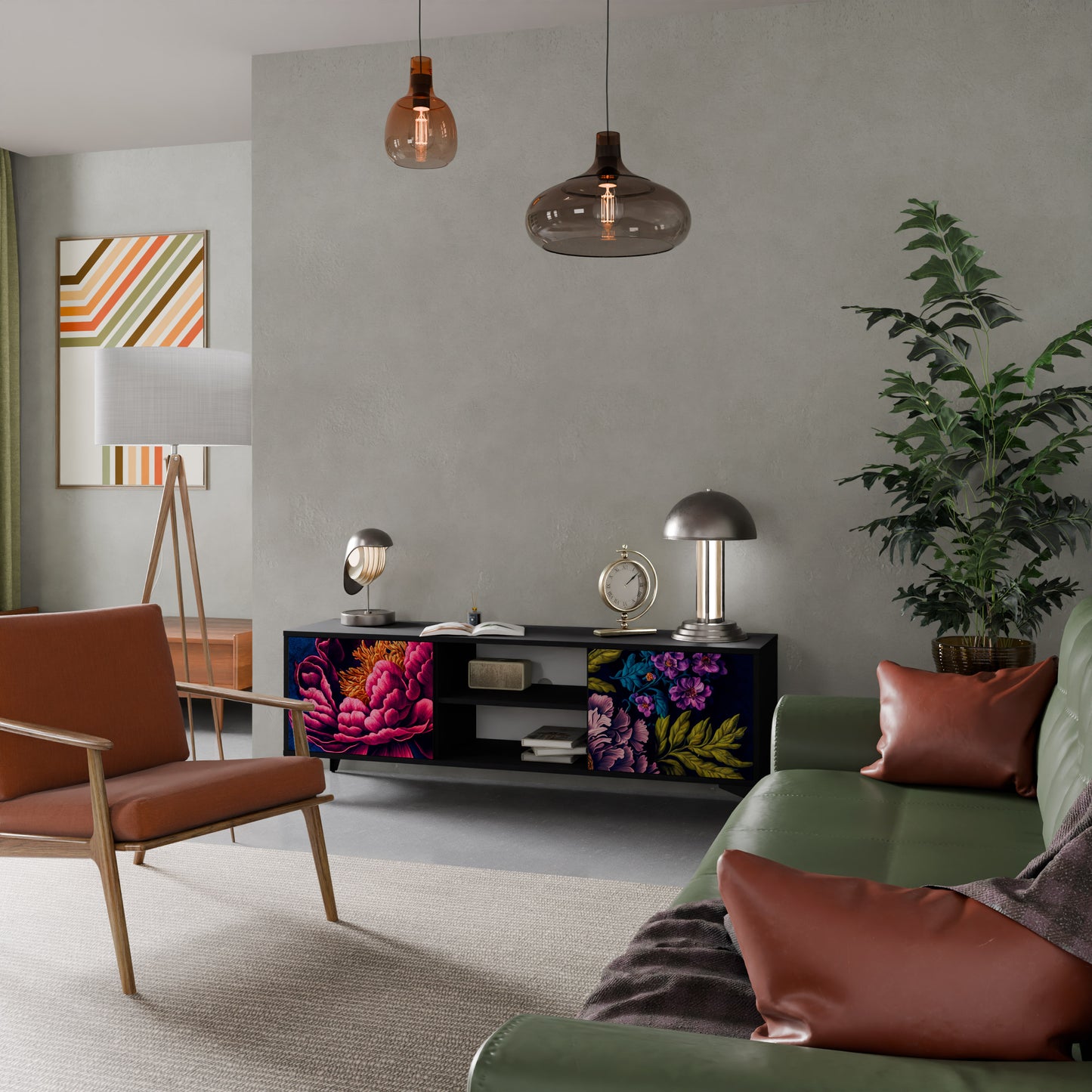 BLOOMING ELEGANCE 2-dörrars TV-bänk i svart finish