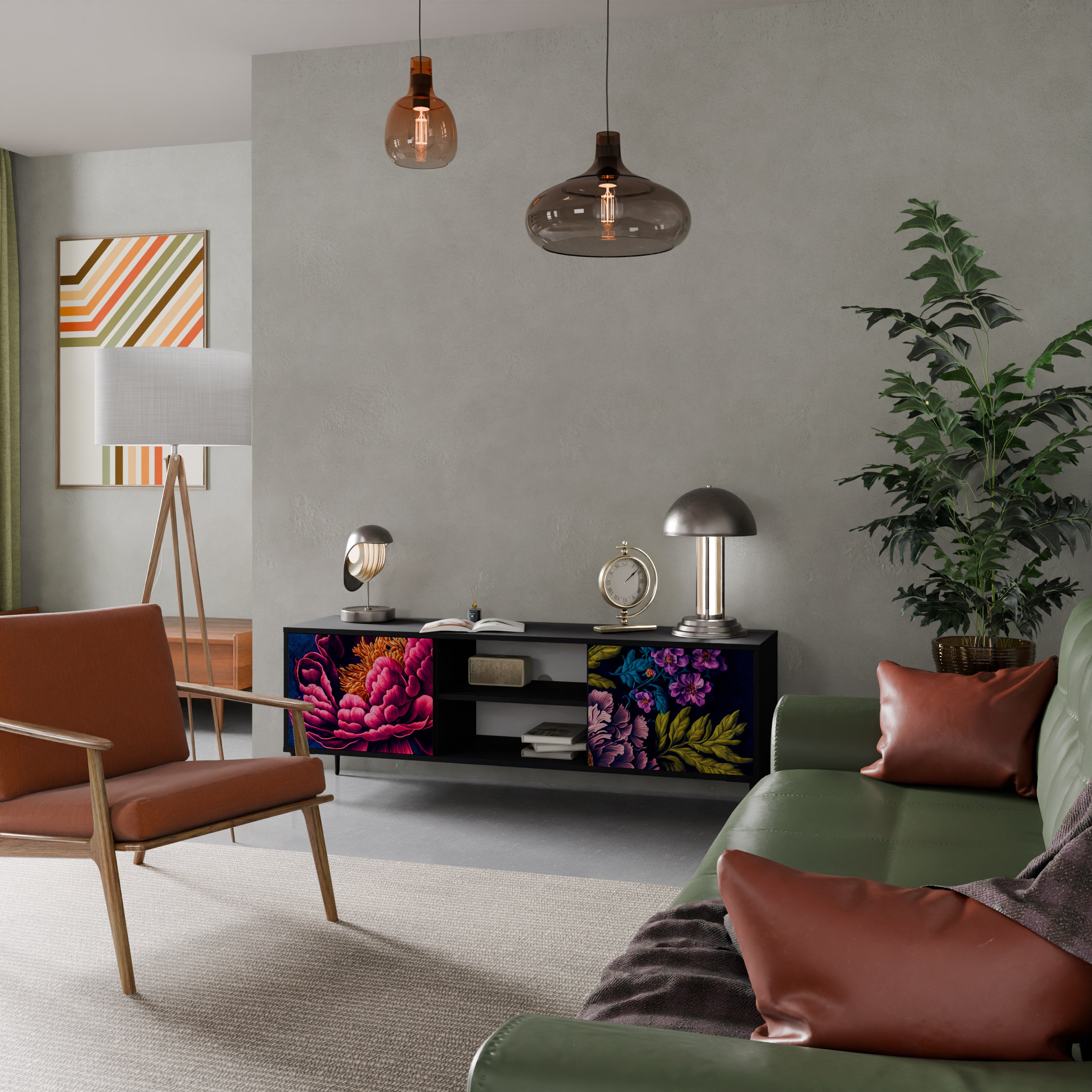 BLOOMING ELEGANCE 2-dörrars TV-bänk i svart finish